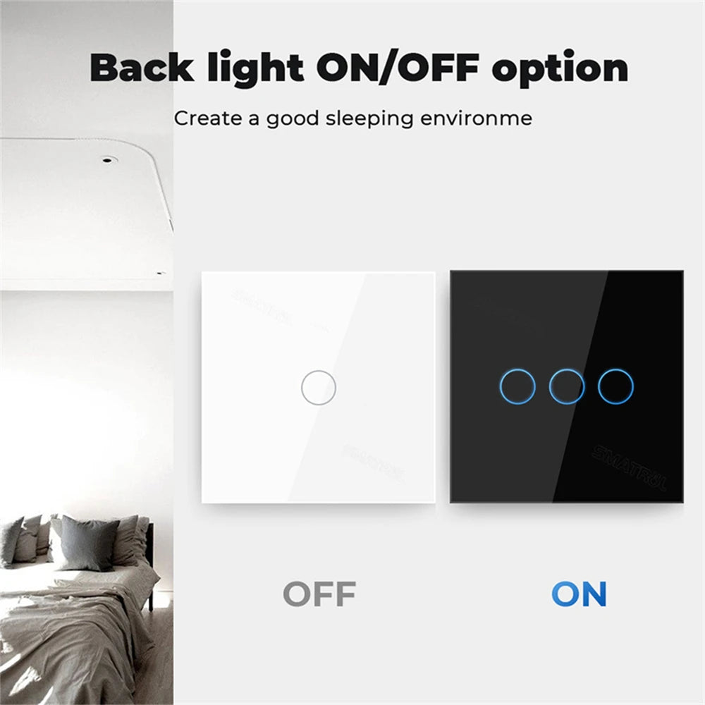 ZigBeeTuya Smart Light Touch Switch EU No Neutral Wire No Capacitor Required Smart Life 1/2/3 Gang Work with Alexa Google Home