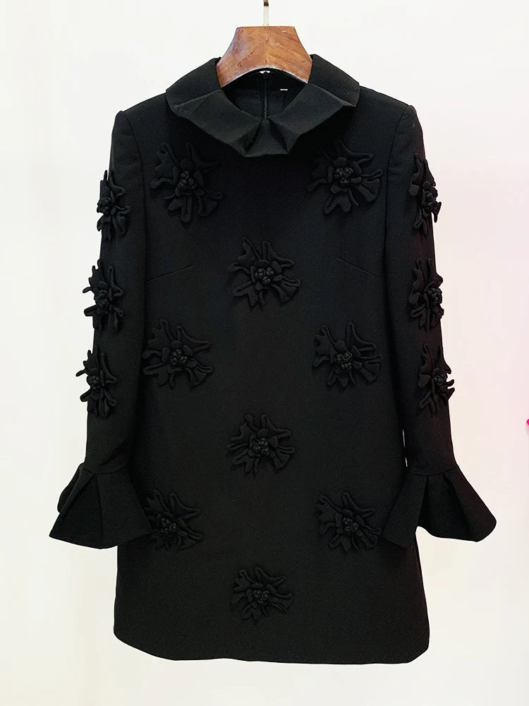 HIGH STREET Newest 2024 Designer Fashion Women's Flare Sleeve Stunning 3D Flowers Appliques Dress