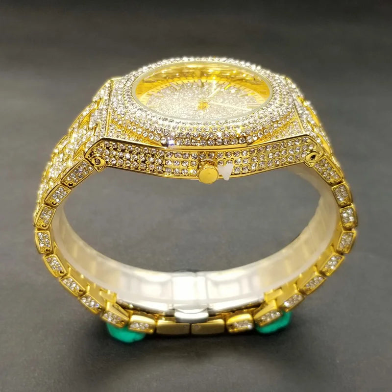 2023 New Arab Number Watch For Men Luxury Fully Diamond Bling Mens Quartz Watches Fashion Iced Out Silver Waterproof Male Clock