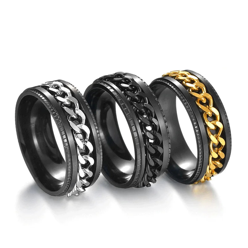 Titanium Steel Rotatable Chain Fidget Joint Ring Jewelry Anillos De Hombres