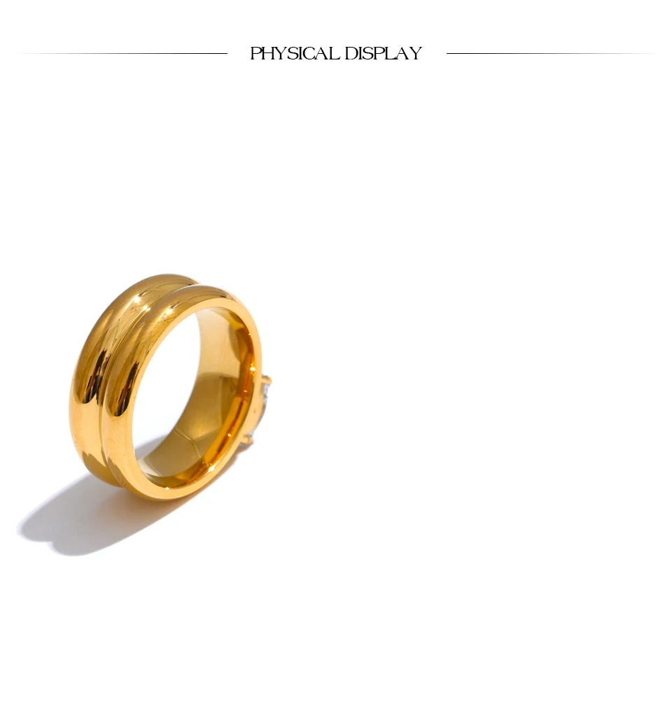 Yhpup 678# Exquisite Stainless Steel Shiny Zirconia Fashion Metal Ring 18K Gold Color PVD Plated High Quality Versatile Jewelry
