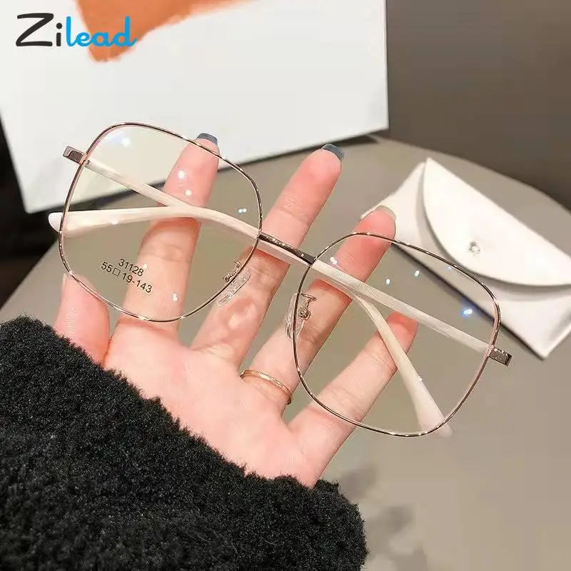 Zilead Myopia Glasss Women Men Anti Blue Light Metal Big Frame Myopic Eyeglasses Unisex Nearsighted Glasses 0-50-100-150...-600