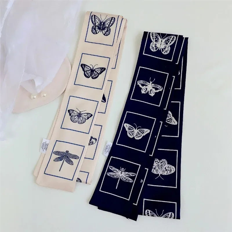 2024 New Luxury Plain Butterfly Woman Decorative Fashion Ribbon Tie Bag Silk Scarf  Small Scarf Headband