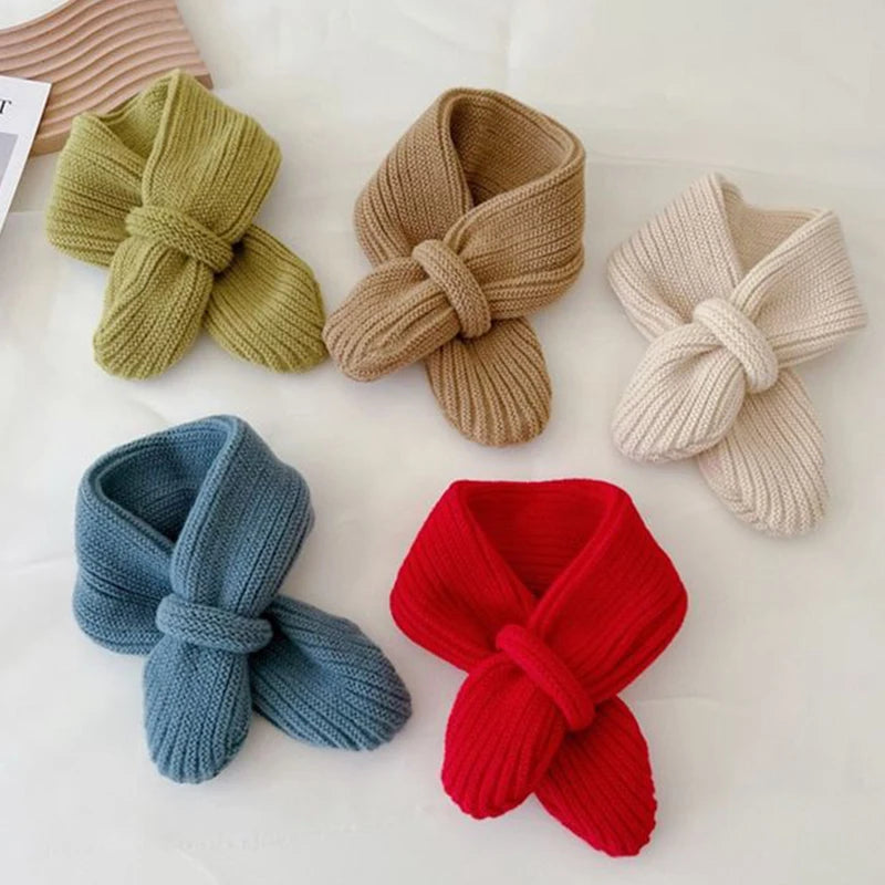 Simple Fashion Baby Scarf Candy Color Woolen Knitted Scarves For Girls Boys Winter Warm Kids Cross Neckerchief