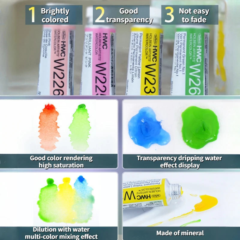 15ml Holbein Liquid Tube Packaging Watercolor Pigment Art Students Outdoor Sketch Speciality Painting Colored Fill Materials