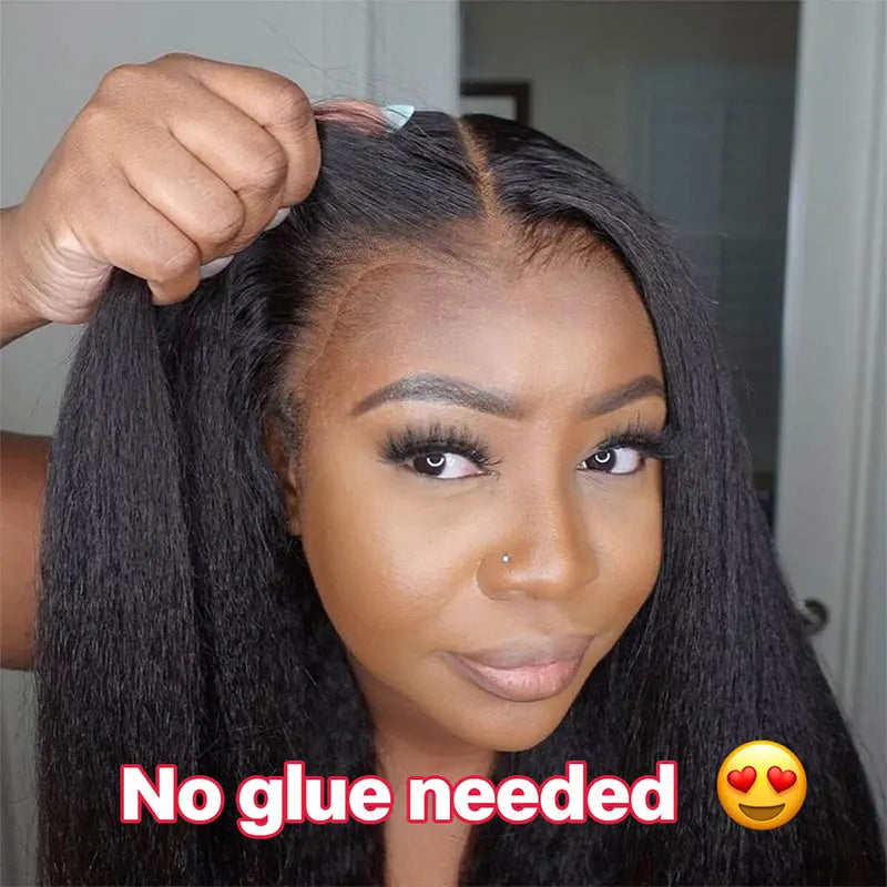 Kinky Straight 13x4 Lace Front Glueless Wig Yaki Straight Glueless Yaki Human Hair Wigs Pre Plucked Brazilian Cheap Closure Wigs
