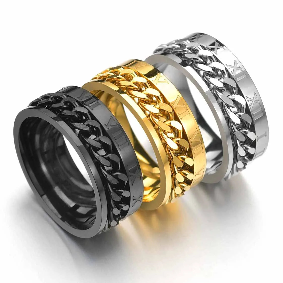 Titanium Steel Rotatable Chain Fidget Joint Ring Jewelry Anillos De Hombres