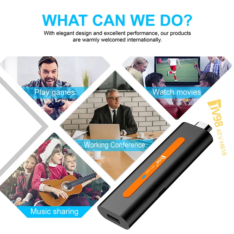 8K ATV Smart TV Stick Support Android 14 Video 4K BT5.0 WiFi 6 Allwinner H618 Quad Core Cortex A53 Voice Remote Smart TV Box