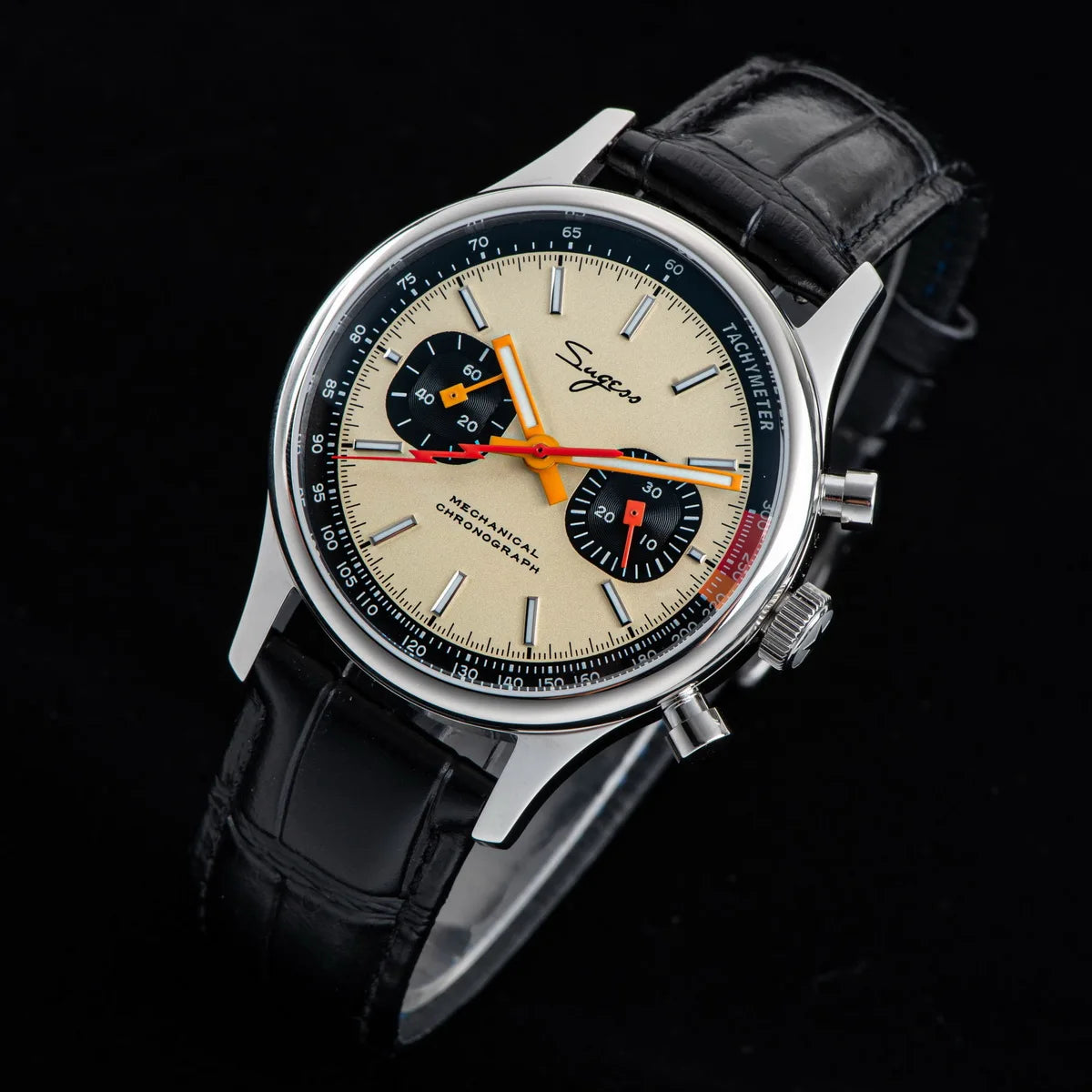 Sugess Watch Mens 1963 Pilot Chronograph Mechanical Wristwatches Tianjin ST19 Movement Swanneck Sapphire Crystal Racing Leather