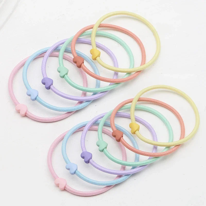 10PC Korean Colorful Heart Star Elasticity Hair Ties Scrunchies for Women Girls Ponytail Holder Hair Rings Rope Accessories