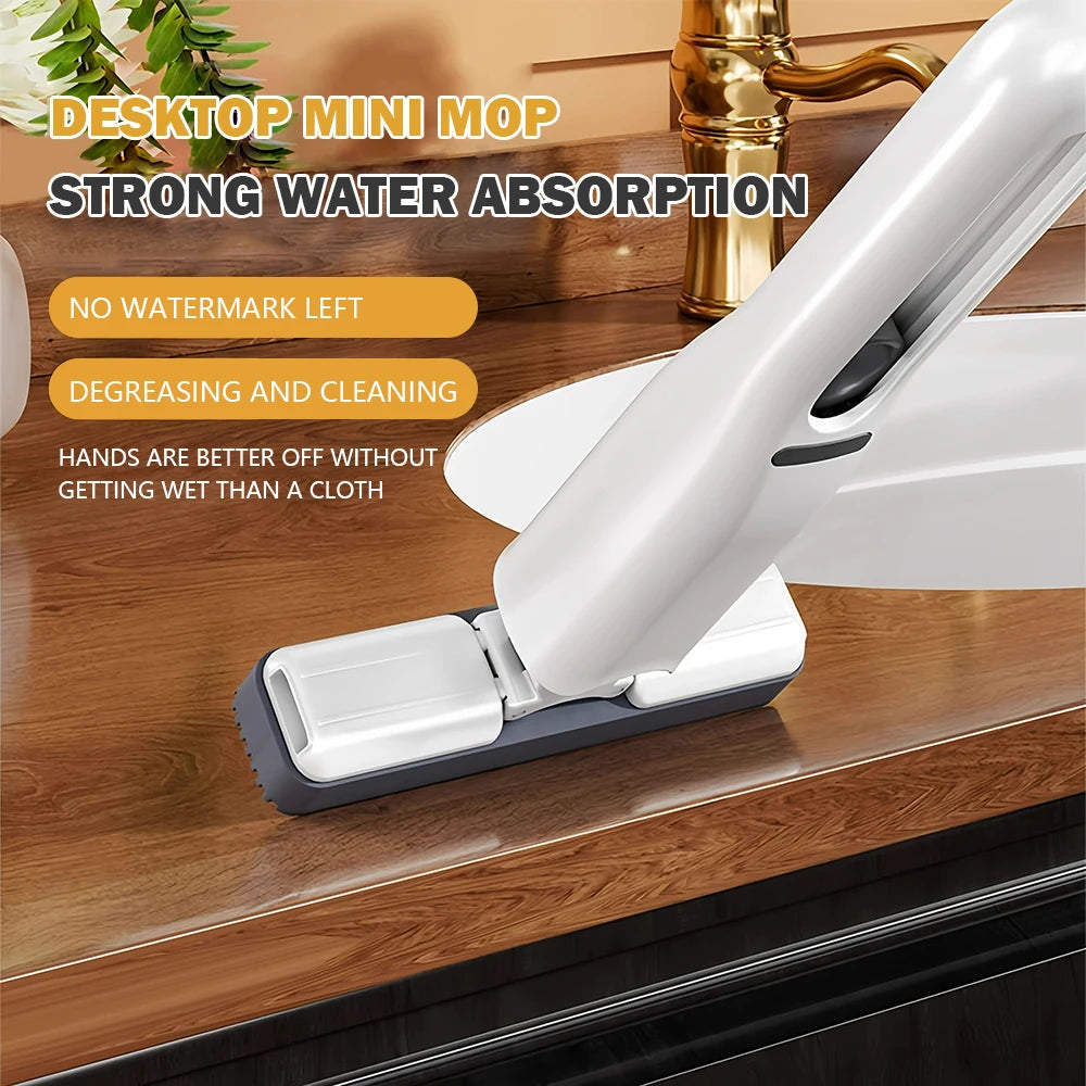 Mini Mop Self Squeeze Mop Powerful Folding Household Clean Tools No Hand Wash Strong Absorbent Mop for Bathroom Kitchen Desktop