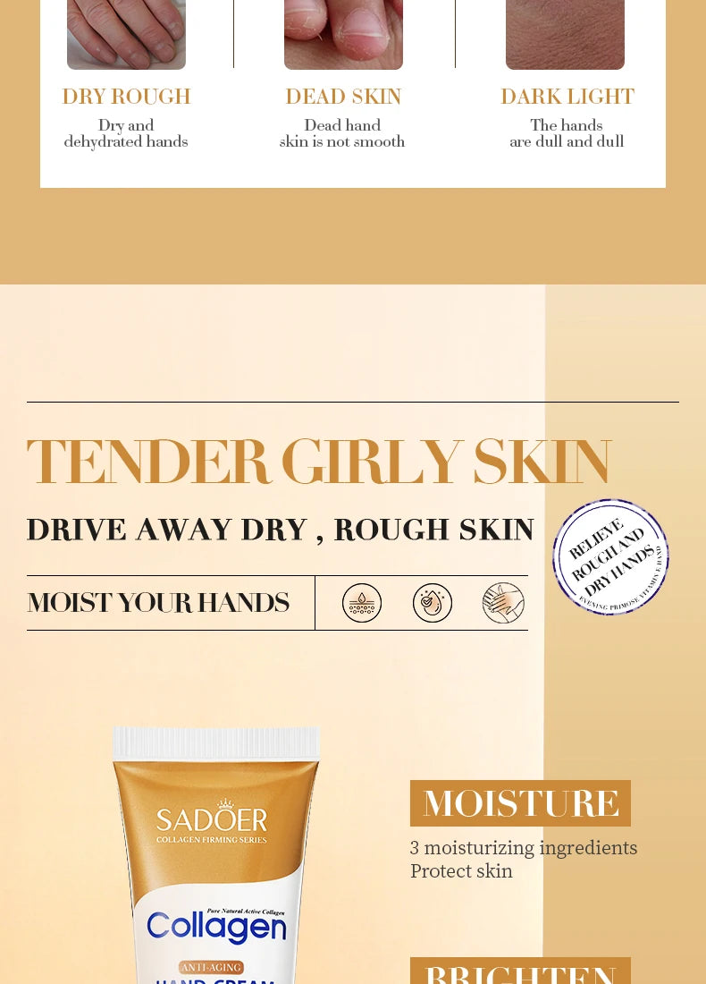 Collagen Anti-wrinkle Hand Cream Anti-drying Cracked Whitening Moisturizer Fade Fine Line Soft Smooth Repair Hand Foot Skin Care