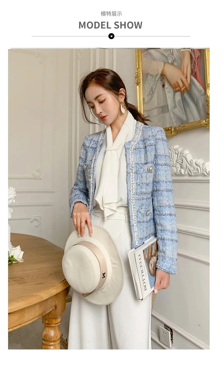Women' Small fragrance Temperament plaid Coat 2024 Autumn New lady style long-sleeved tassel tweed coat high-end Ladies Jacket