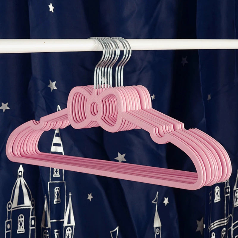 10Pcs Clothes Hanger Durable Abs Girly Heart Pink Love Bow-Knot Pattern Hanger Non-Slip Clothes Hanging Supplies