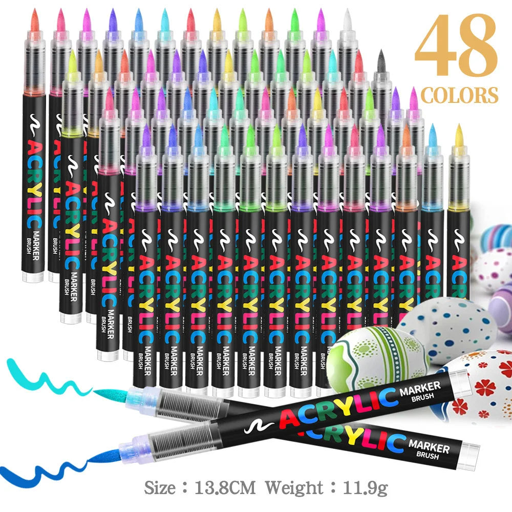 12/24/36/48 Color Acrylic Paint Pen Markers Brush Tip Paint Marker For Rock Painting Wood Canvas Stone, Christmas Gift DIY Craft