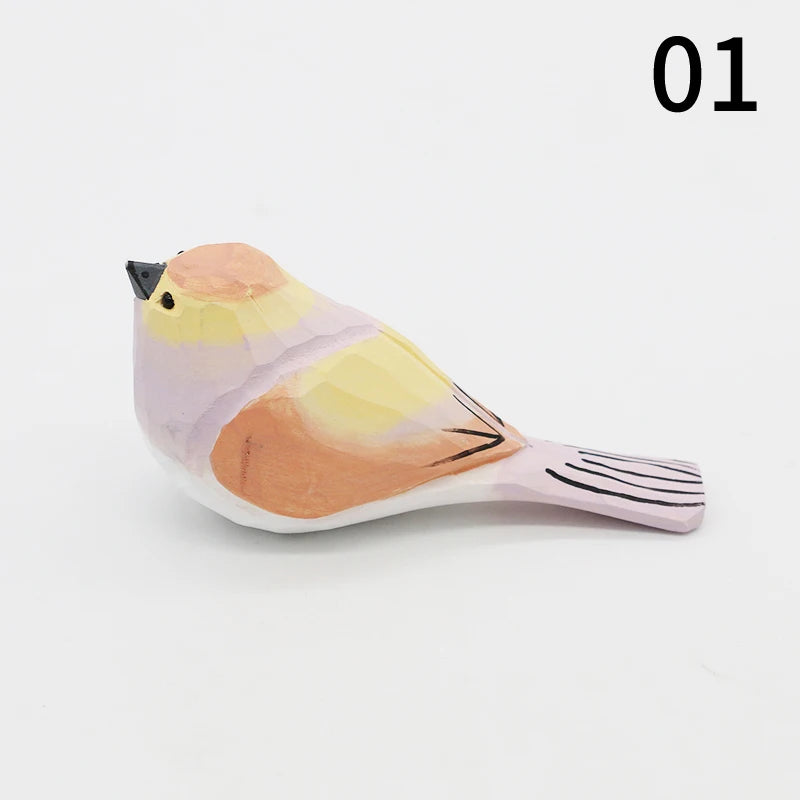 Cute Wooden Bird Figurine Ornaments Painted Hand Carved Wood Birds Statue Carving Animals Miniature Crafts Table Decorate Gifts