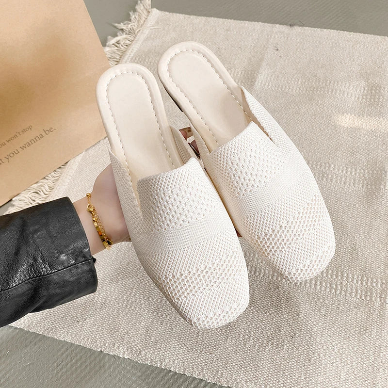 French Minority Slippers Fairy Shoes To Wear 2024 New Summer Soft Bottom Baotou Hollow Woven Flat Shoes for Women