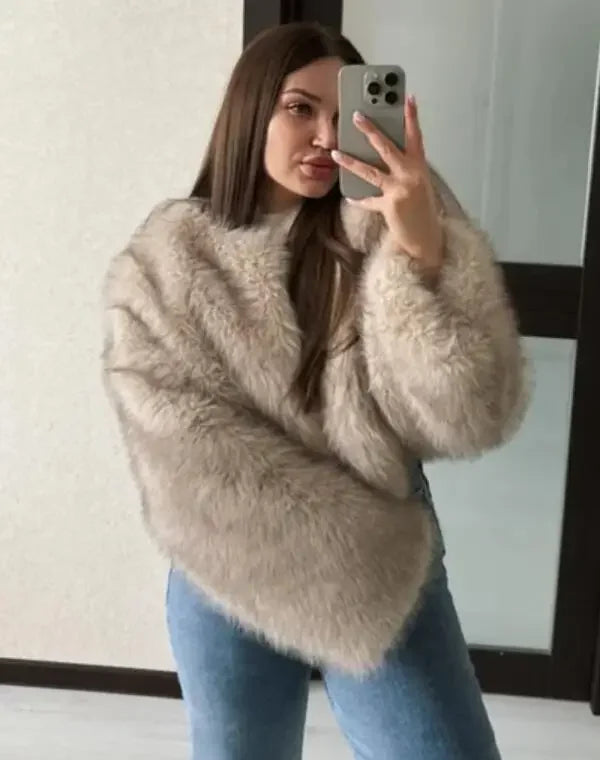 2024 Autumn Winter New Fashion Gradient Fluffy Fur Coat Women High Street Luxury Faux Fox Fur Jacket Female Overcoats