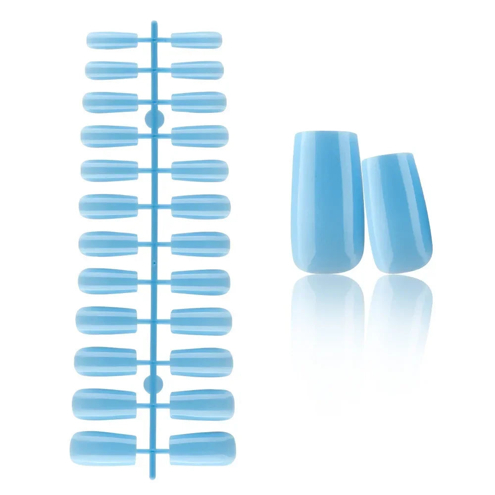 24 Pcs Solid Color Nail Tips Extension System Soft Gel Fake Nail Sculpted Square Full Cover Press on Nail Tips Artificial Nails