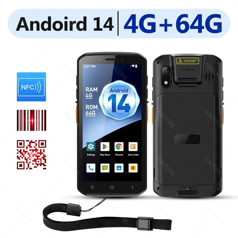MTK6765 PDA Terminal Android 14 with NFC 4G64G Wifi GPS 1D 2D QR Barcode Scanner Reader Data Collector Mobile Warehouse device