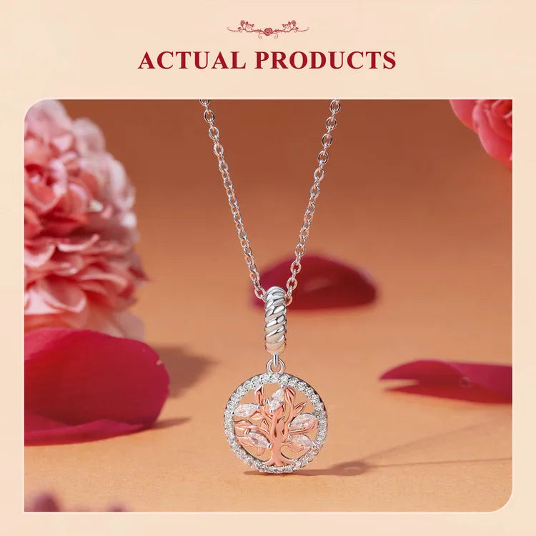WOSTU 925 Sterling Silver Tree of Life Pendant Plated White Rose Gold Rose Charm Spacer Beads Fit Original Bracelet for Women