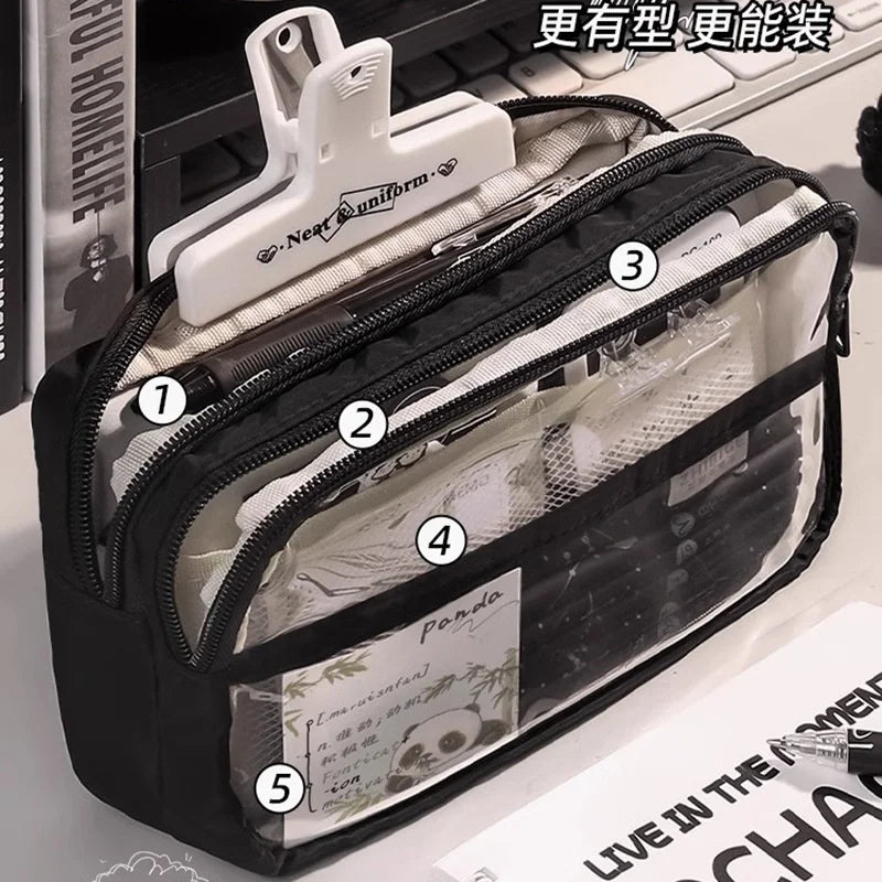 2024 New Pencil Case Layer Clear Pencil Pouch Storage Pouch For Stationery School,Office,Organizer Cosmetics korean stationery