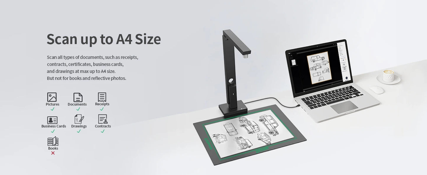 CZUR Lens 800 Pro Portable Document Scanner 8MP 270DPI Fast Scan 1s/Page, Light-weight A4 Scanner for Flat Sheet, Easy-to-Use