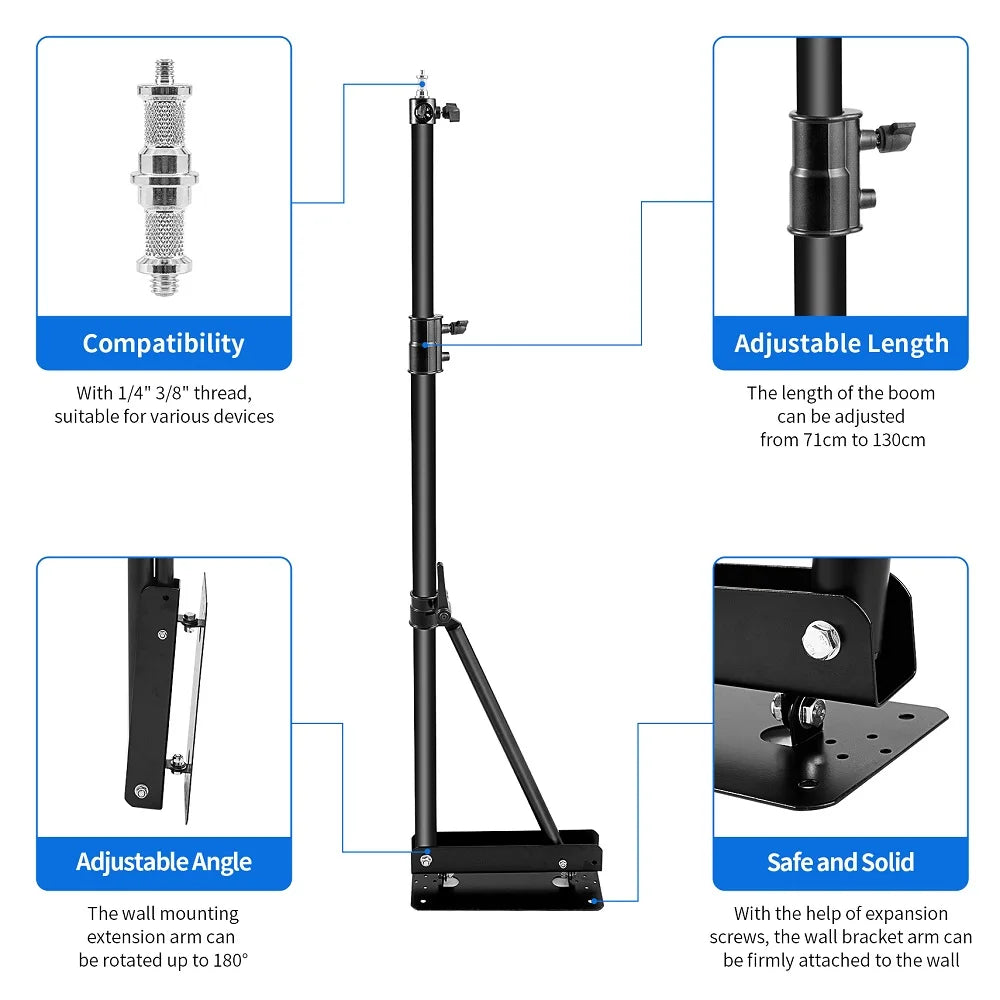 Selens 180cm Wall Camera Mount With Triangle Base Adjustable Boom Arm Photography Studio Ring Light Softbox photography props