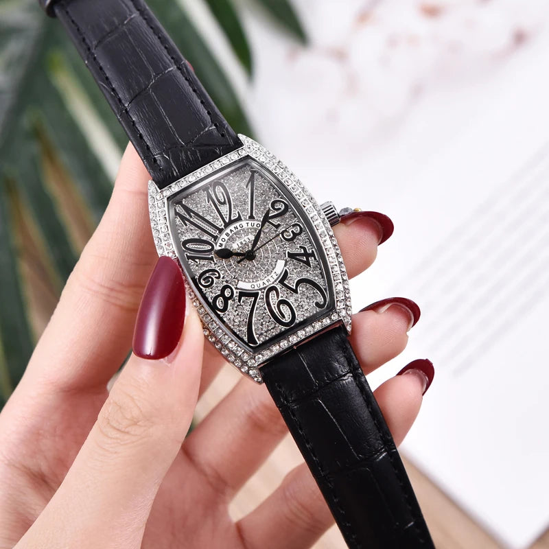 Fashion Unique Design Luxury Diamond Crystal Women Watches Colorful Leather Strap Quartz Girl Ladies Clock Dress Wristwatch