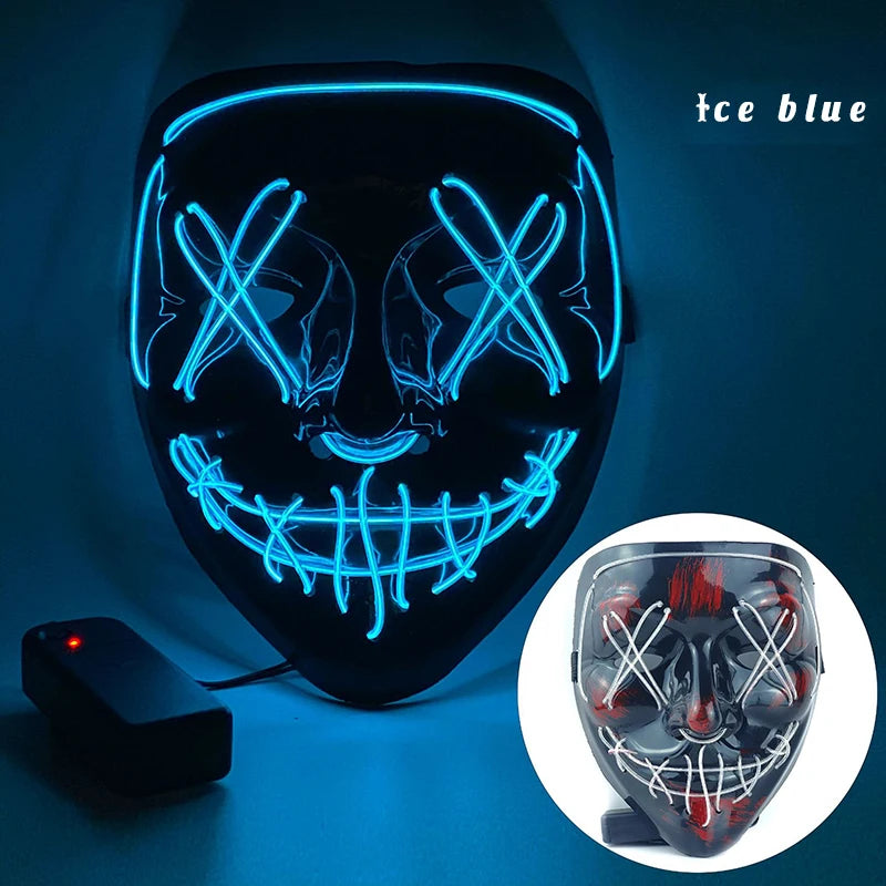 LED Dual Color Glowing Masks Halloween Letter V Horror Mask Role-Playing Carnival Cold Light Mask