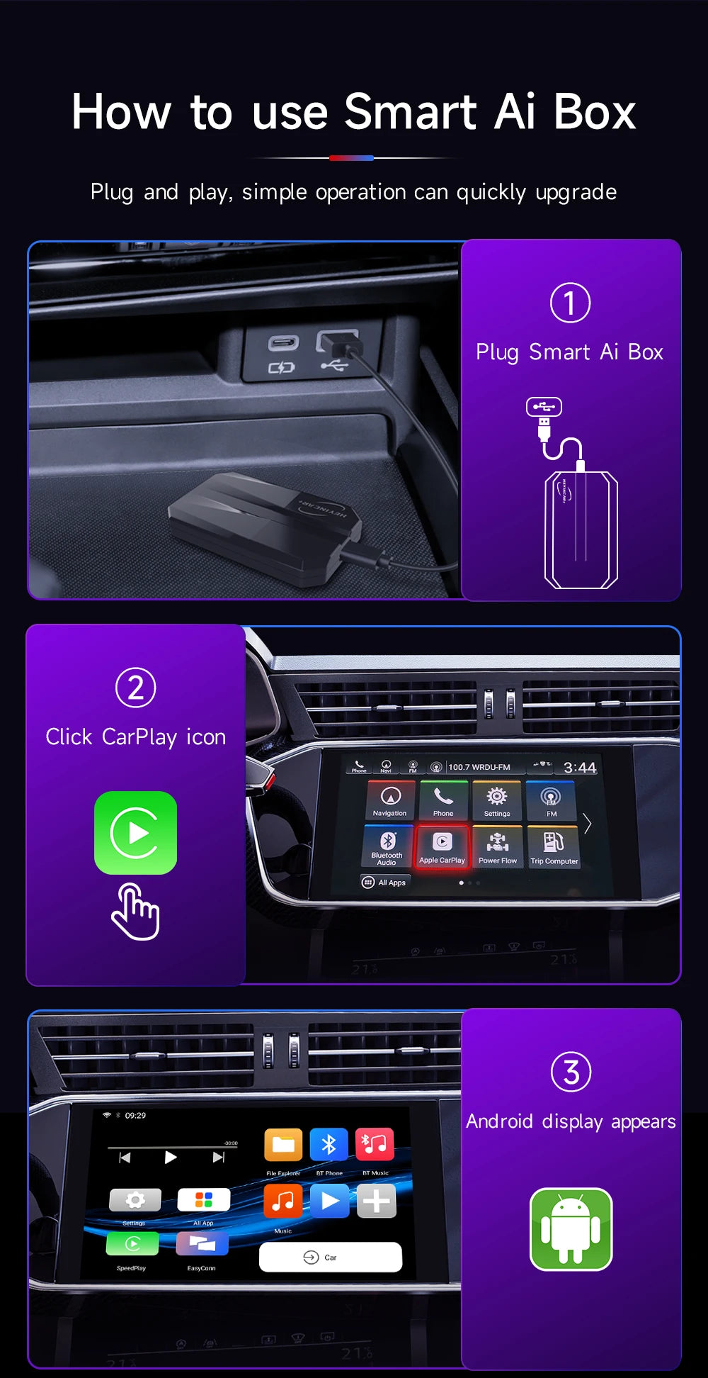 2024 HEYINCAR CarPlay Smart Ai Box Android Wireless CarPlay Android Auto Adapter For Netflix For YouTube car intelligent systems