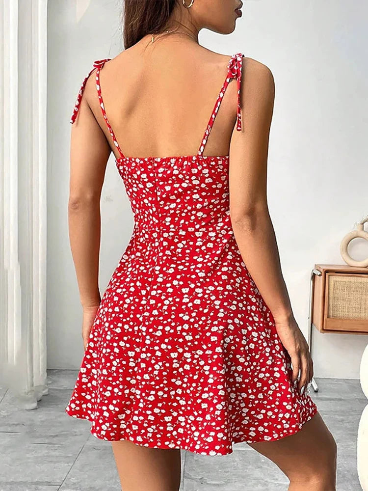 Women's Summer Floral Spaghetti Strap Beach Short Dress,Womens Dresses,Woman Clothing,Woman Clothes,Sundress,New In Dress 2025