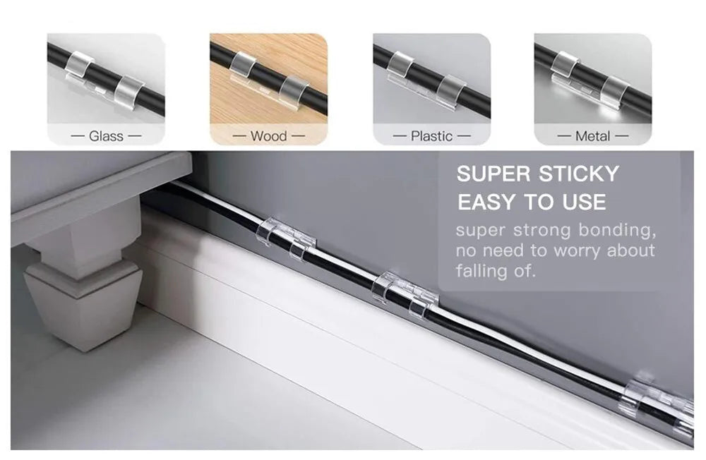 16/20pcs Cable Organizer Clips Cable Management Wire Manager Cord Holder USB Charging Data Line Bobbin Winder Wall Mounted Hook