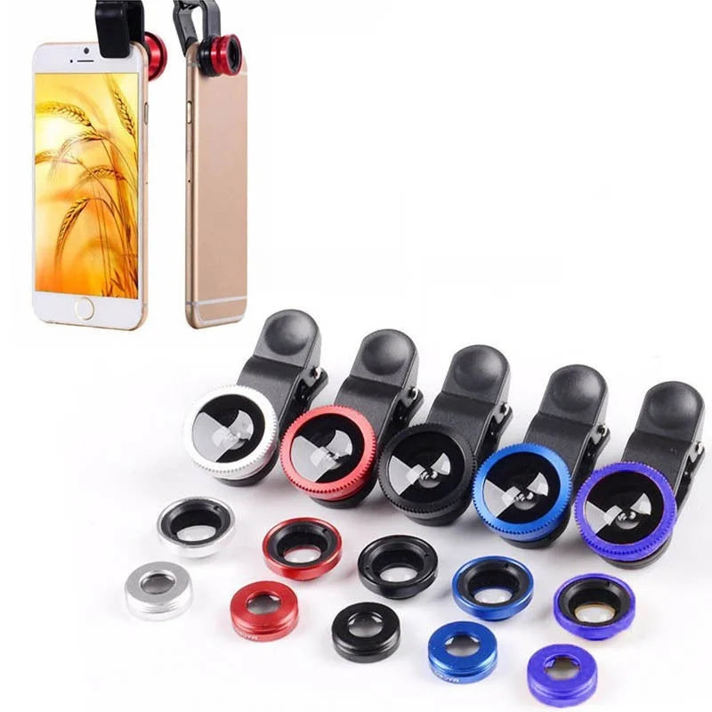 3in1 Fisheye Wide Angle Micro Camera Lens for iPhone Xiaomi Redmi 3in1 Zoom Fish Eye Len on Smartphone Lenses with Phone Clip