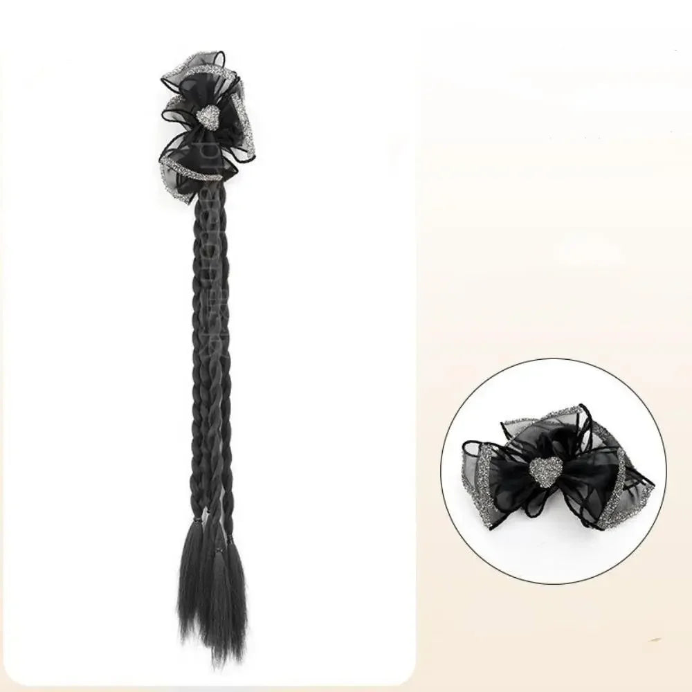 Y2K Girls Bowknot Twisted Braided Synthetic Wig Simulation Double Ponytail Women Extensions