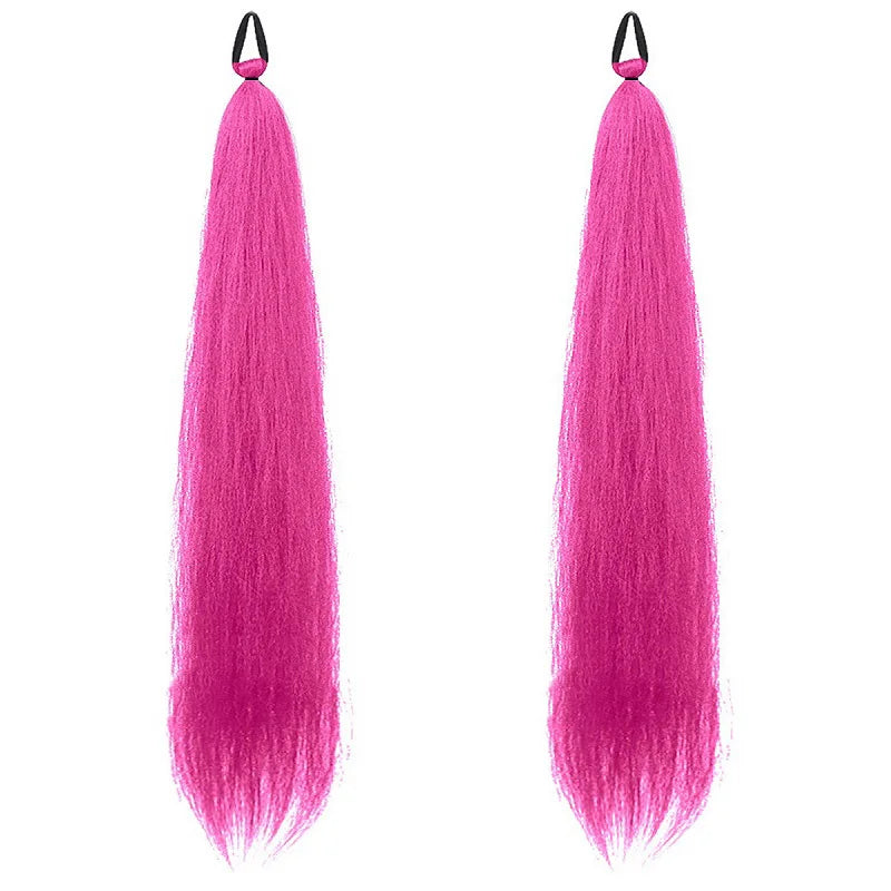 2PCS 24Inch Synthetic Long Straight Ponytail with Elastic Hair Colorful Braiding Hair Ponytail Hair Extensions Hair Accessories