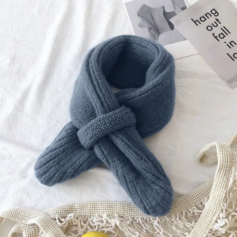 Simple Fashion Baby Scarf Candy Color Woolen Knitted Scarves For Girls Boys Winter Warm Kids Cross Neckerchief