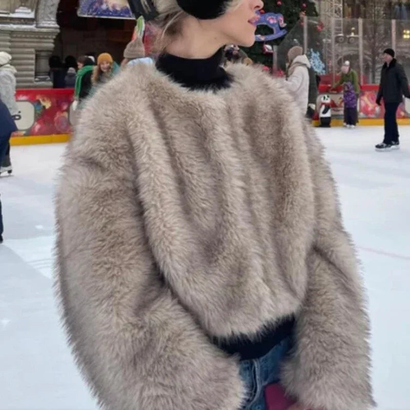 2024 Autumn Winter New Fashion Gradient Fluffy Fur Coat Women High Street Luxury Faux Fox Fur Jacket Female Overcoats