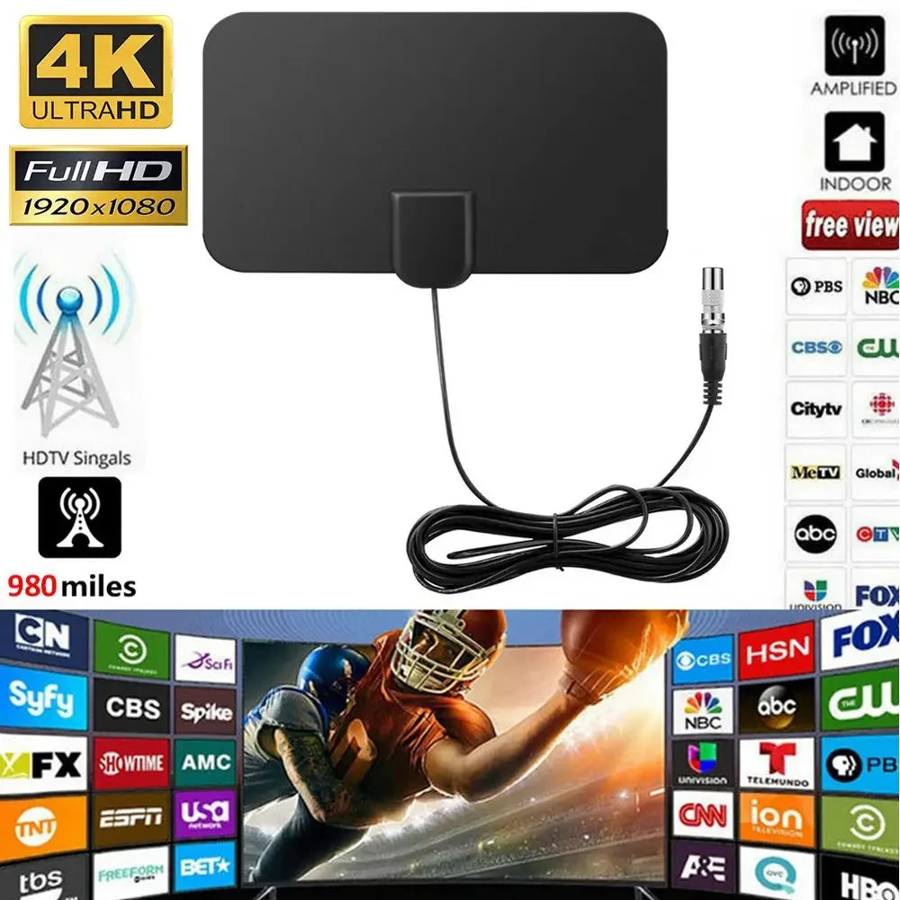 High Quality 4K High Gain HD TV DTV Box Digital TV Antenna 980 Miles Booster Active Indoor Aerial HD Flat Design