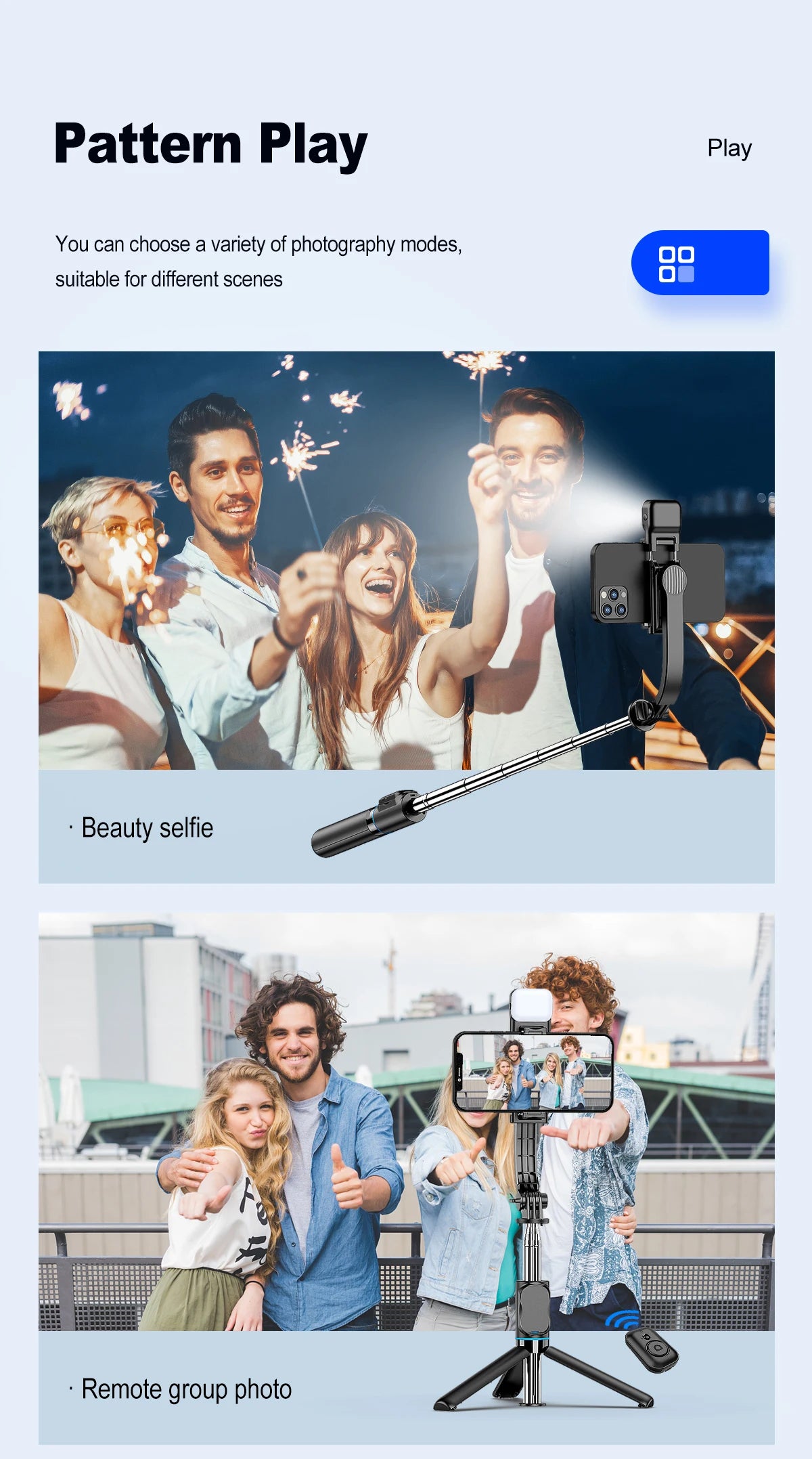 C01s Selfie Stick Tripod with Fill Light, Detachable Phone Bracket Monopod,  Wireless Bluetooth Remote for Huawei iPhone Android