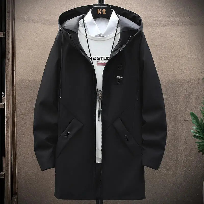 2024 Men's Classic Fashion Trend Long Windbreaker Spring Autumn Men Casual Loose Large Size High-quality Hooded Coat