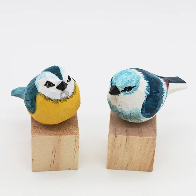 Cute Wooden Bird Figurine Ornaments Painted Hand Carved Wood Birds Statue Carving Animals Miniature Crafts Table Decorate Gifts