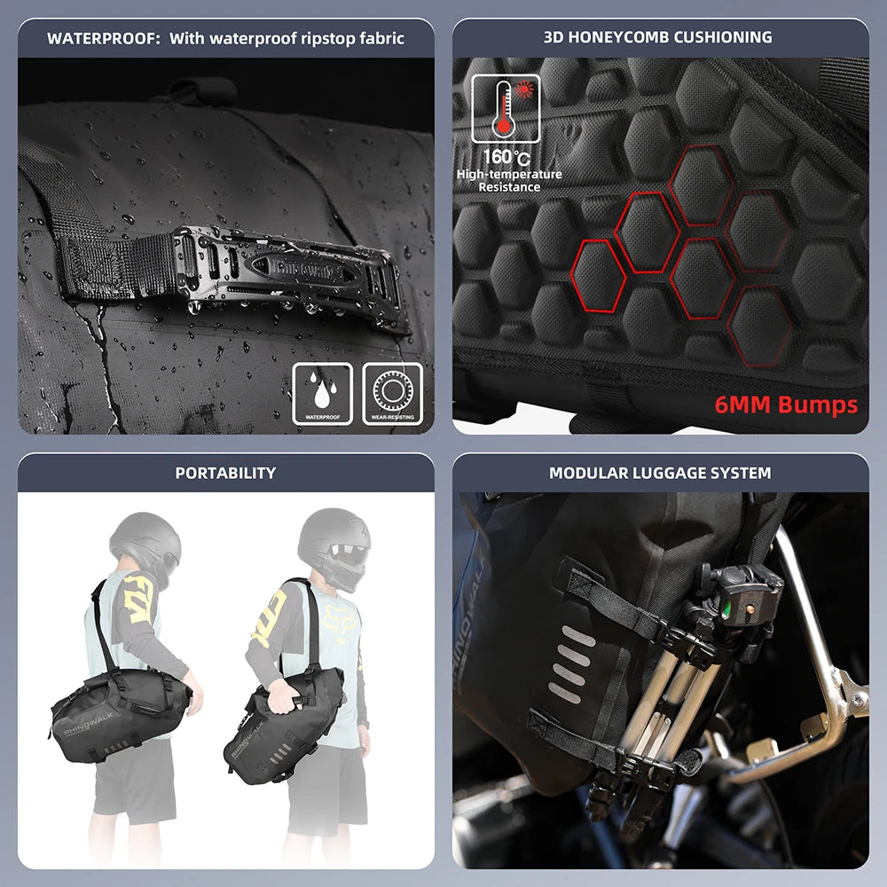 Rhinowalk Motorcycle Bag 2 Pcs 100%Waterproof 18L/28L/48L Universal Fit Motorcycle Pannier Bag Saddle Bags Side Storage Luggage