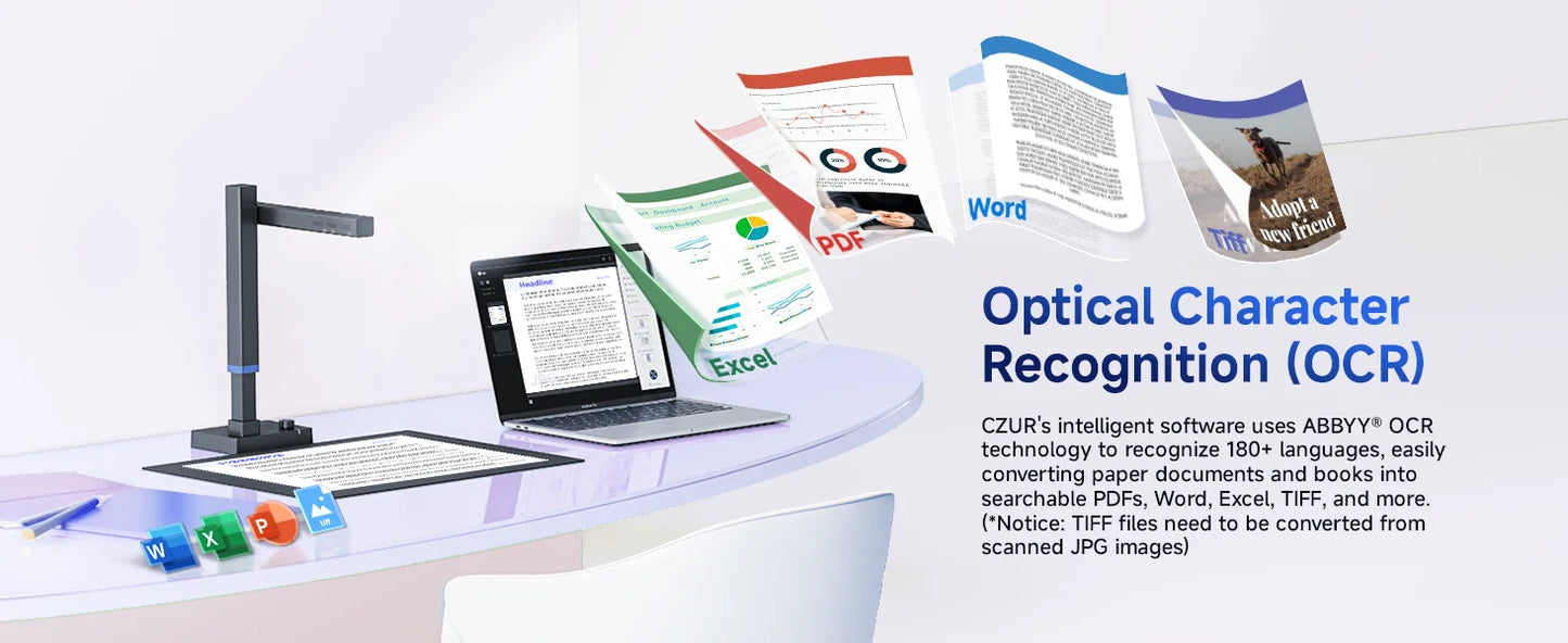 CZUR Shine Ultra Portable 13MP Book Scanner Flatten Curve Technology Capture Max A3 Document Fast Scan for Office Library School