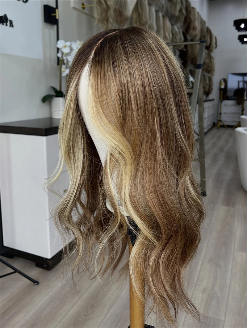 16 Inch Ombre Brown Blonde Lace Front Wig High Quality Synthetic Lace Front Wig Cosplay Daily Party Use Ready to Wear Wave Bob