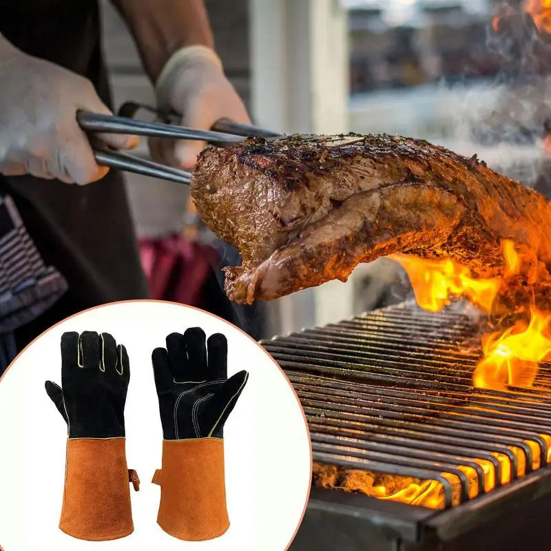 1 pair of BBQ Gloves kitchen  High Temperature Resistance Oven Mitts Fireproof Barbecue Heat Insulation Microwave Oven Gloves