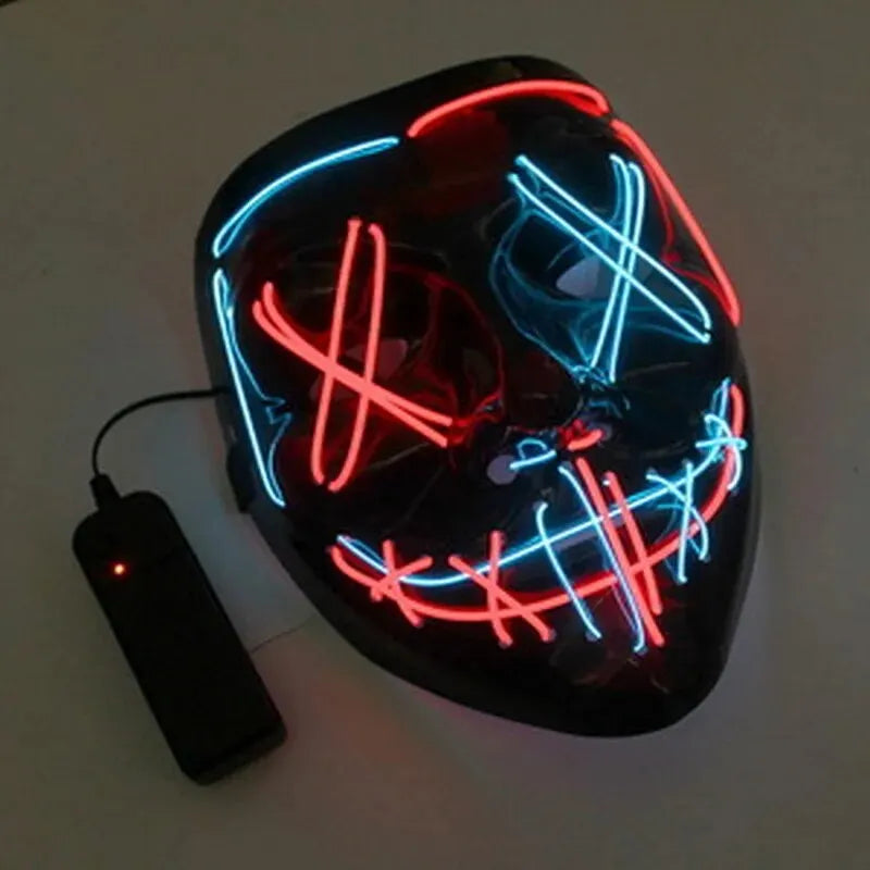 LED Dual Color Glowing Masks Halloween Letter V Horror Mask Role-Playing Carnival Cold Light Mask