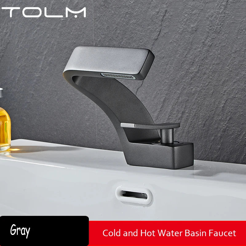 TOLM Chrome White Basin Faucet Deck Mounted Waterfall Bathroom Vessel Sink Mixer Tap Single Handle Hot Cold Water Tap