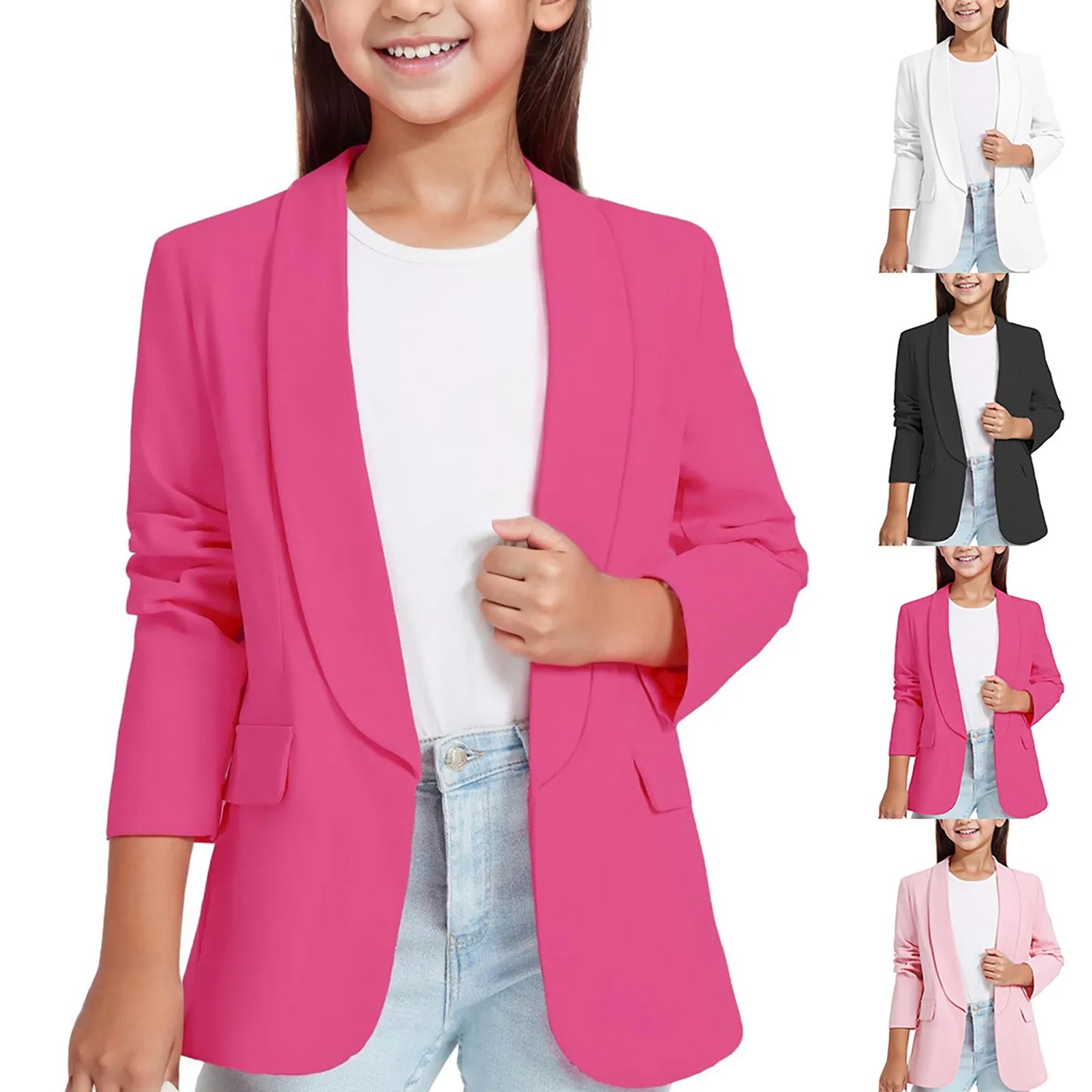 5t Girls Clothes Winter Girls Long Sleeve Shawl Formal Suit Jacket Open Front Inner Pocket For Kids Floral Long Sleeve Shirts