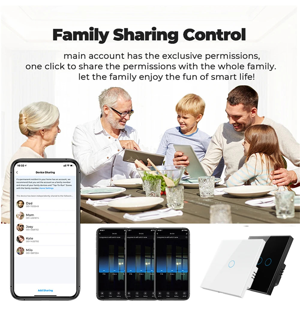 ZigBeeTuya Smart Light Touch Switch EU No Neutral Wire No Capacitor Required Smart Life 1/2/3 Gang Work with Alexa Google Home